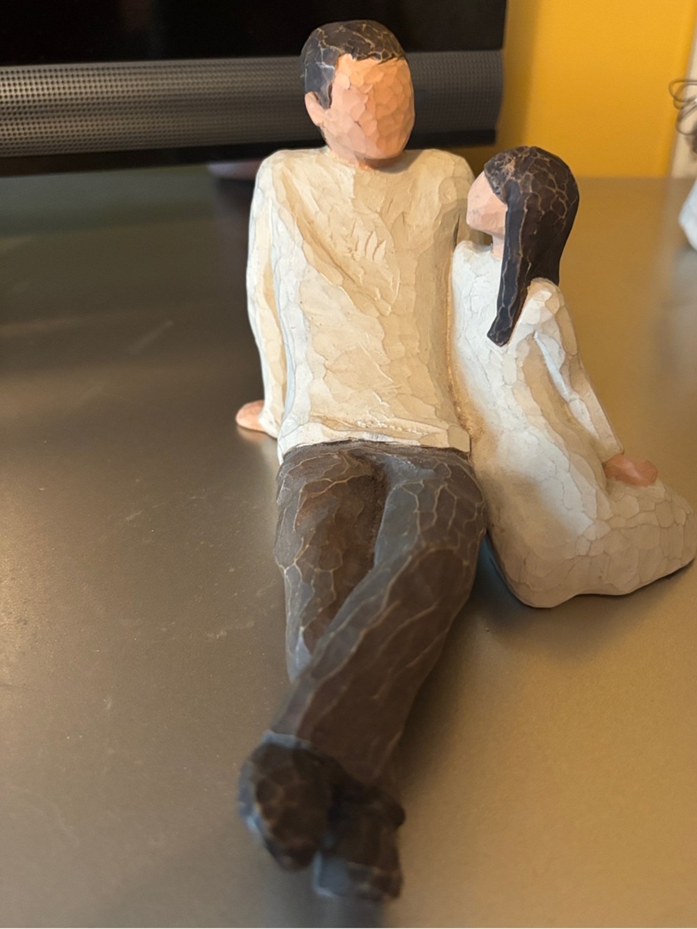 Handcrafted Father and Daughter Sculpture in Cream and Brown
